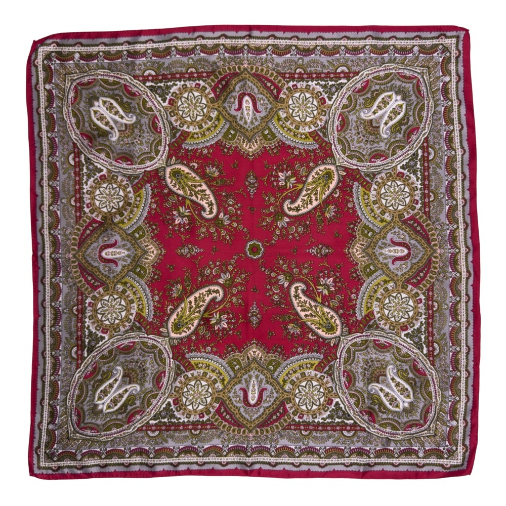 Vtg 60s 100% Silk Scarf Red Paisley Hand Rolled Hem Japan Boho Mod Sally Gee 31"